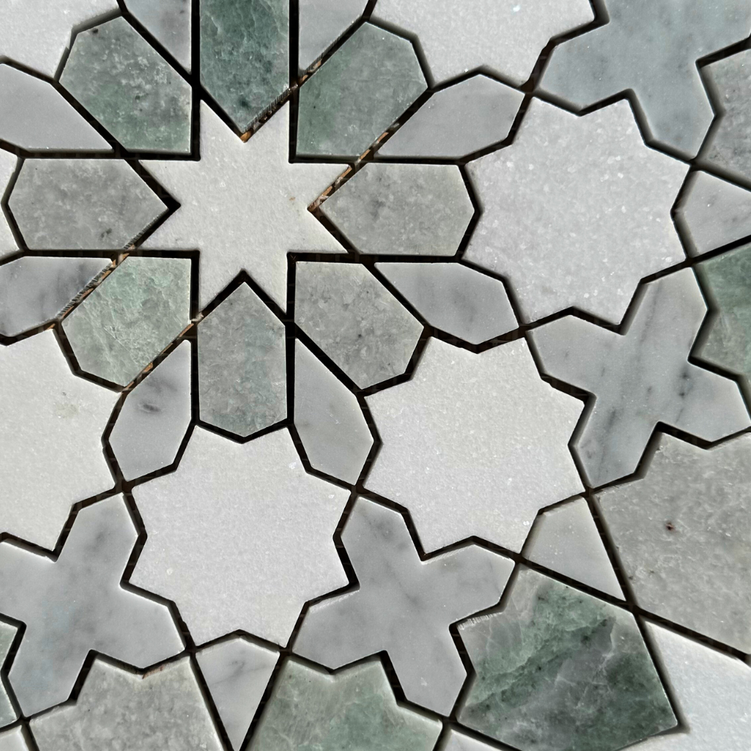 Geometric Tile Pattern in White and Green Marble — Stone Arc in Kincumber, NSW