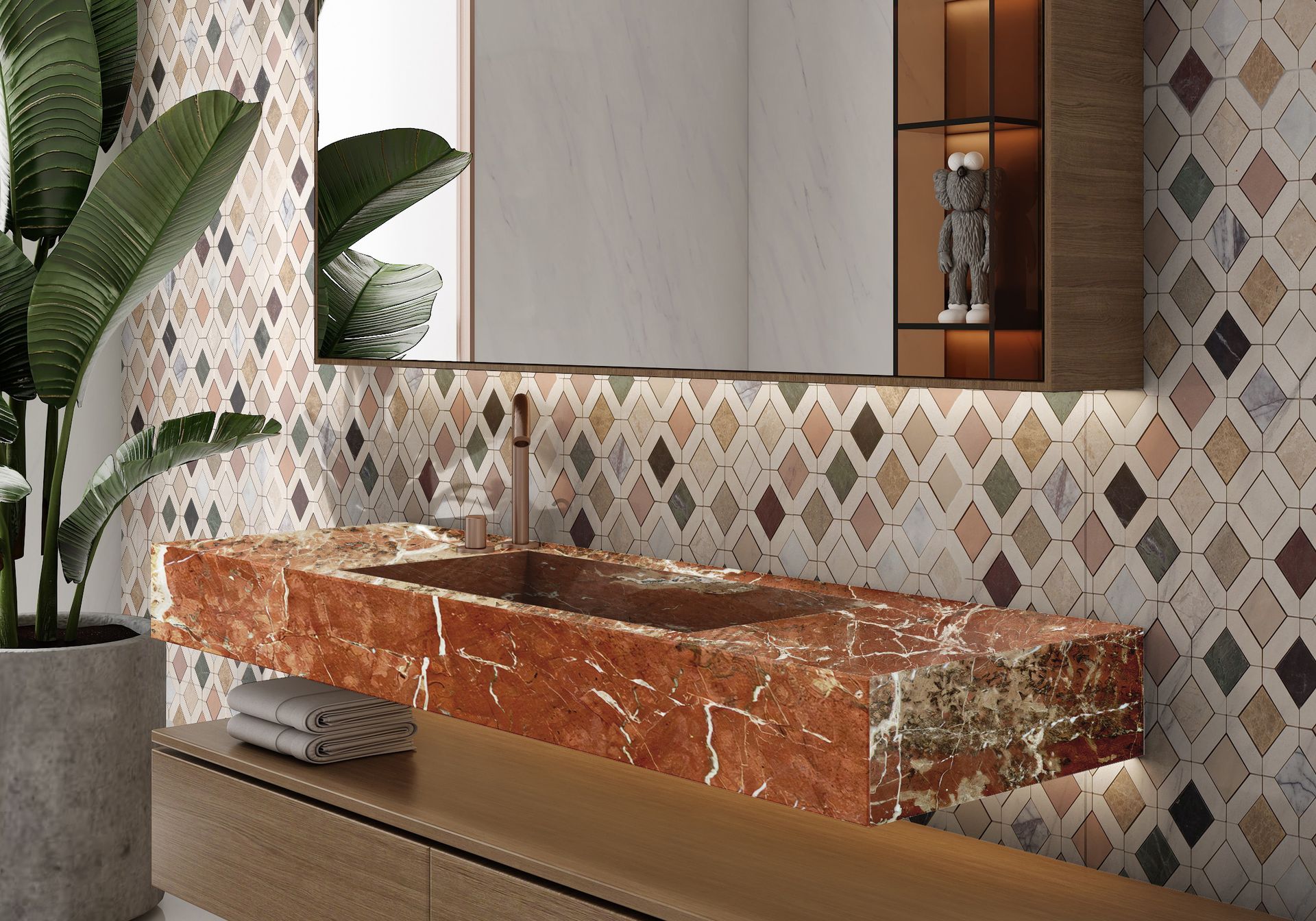 Bathroom With Red Marble Sink — Stone Arc in Kincumber, NSW