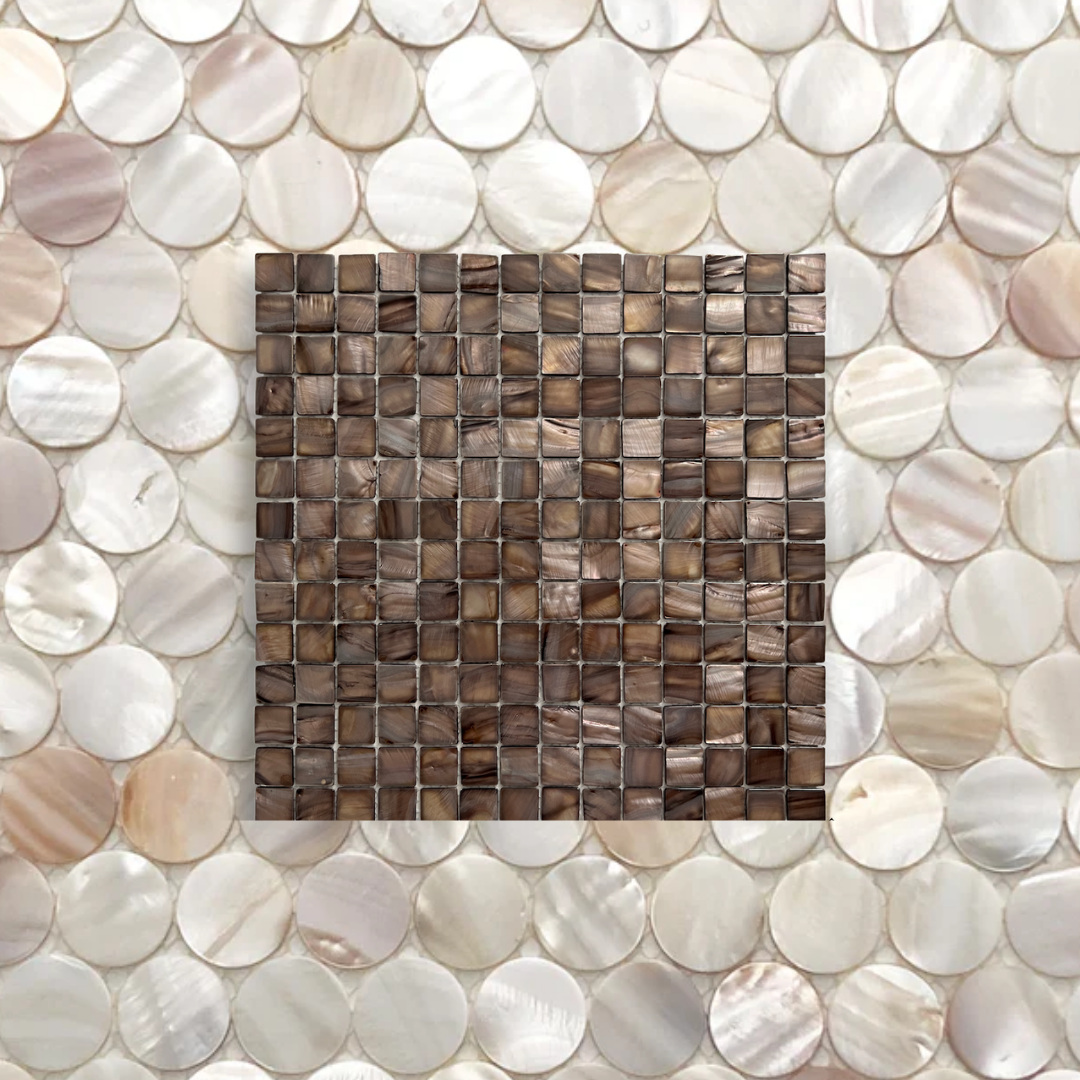 Square of Brown Mosaic Tiles Centered on Circular — Stone Arc in Kincumber, NSW