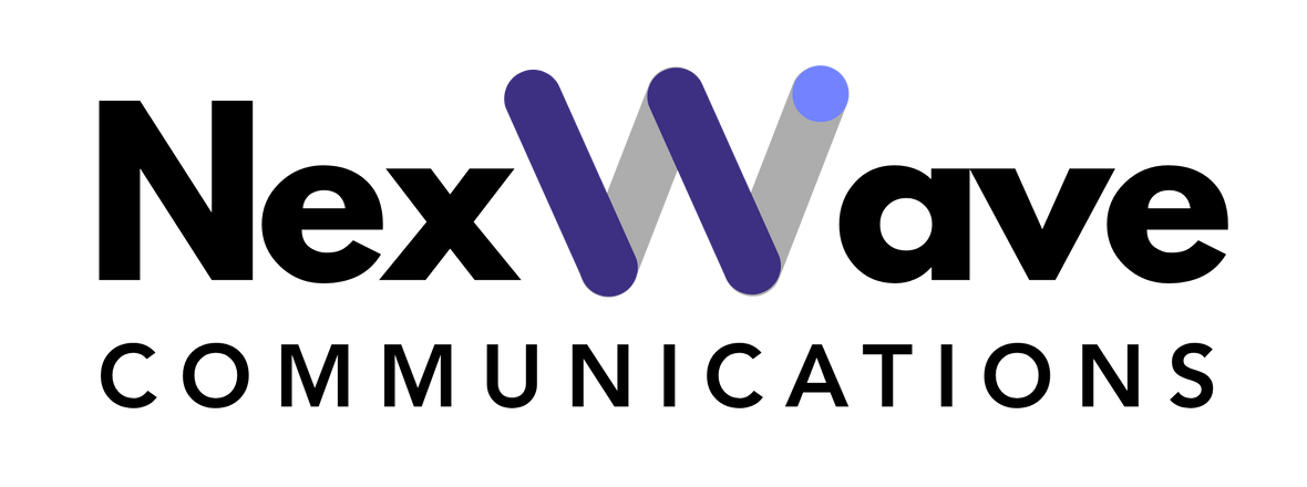 A blue and orange logo for lms communications