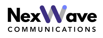 A blue and orange logo for lms communications