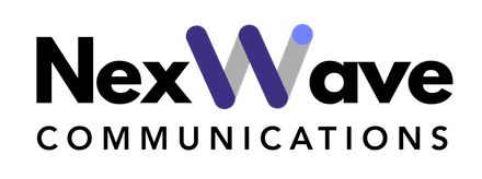 A blue and orange logo for lms communications