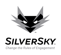 Logo for SilverSky featuring a stylized gray and black fox head above the text "SILVER SKY" and its slogan.