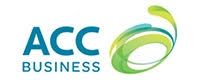 The ACC Business logo features the dark teal text "ACC BUSINESS" next to an abstract, swirling green and blue circular icon.
