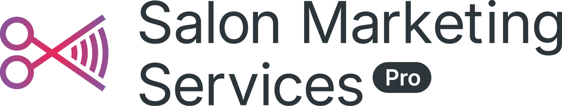 A logo for salon marketing services pro with a pair of scissors