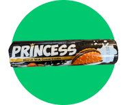 A package of princess cookies on a green background.