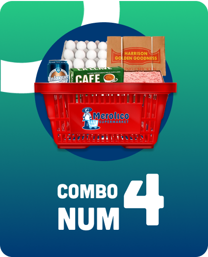 A red basket filled with food and the words combo num 4