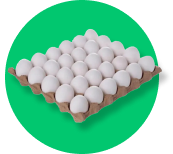 A tray of white eggs on a green background.