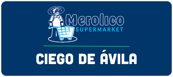 A blue sign that says merolico supermarket ciego de avila