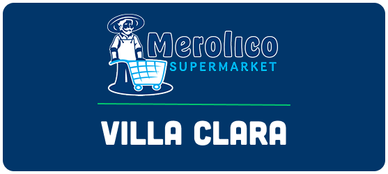 A blue sign for merolico supermarket villa clara