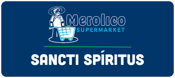 A blue sign that says merolico supermarket sancti spiritus