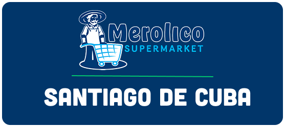 A blue sign that says merolico supermarket santiago de cuba