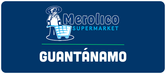 A blue sign that says merolico supermarket guantanamo