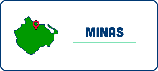 A map of minas with a red pin on it.