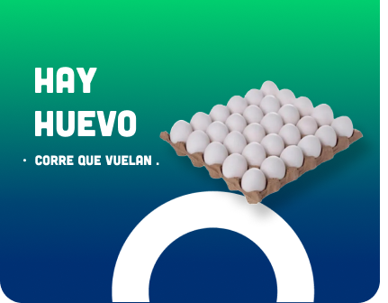 A tray of eggs with the words hay huevo on the bottom