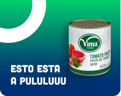 A can of vima tomato paste on a blue and green background