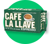 A box of cafe la llave espresso on a green background.