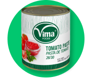 A can of tomato paste is on a green background.