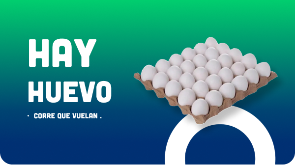 A tray of eggs with the words hay huevo on the bottom