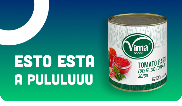 A can of vima tomato paste on a blue and green background