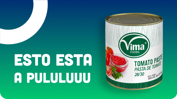 A can of vima tomato paste on a blue and green background