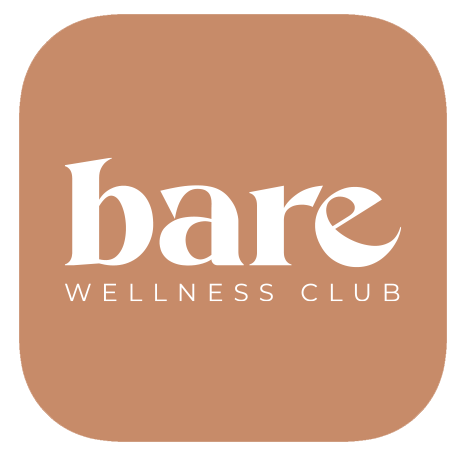 The bare wellness club logo is on a brown background.