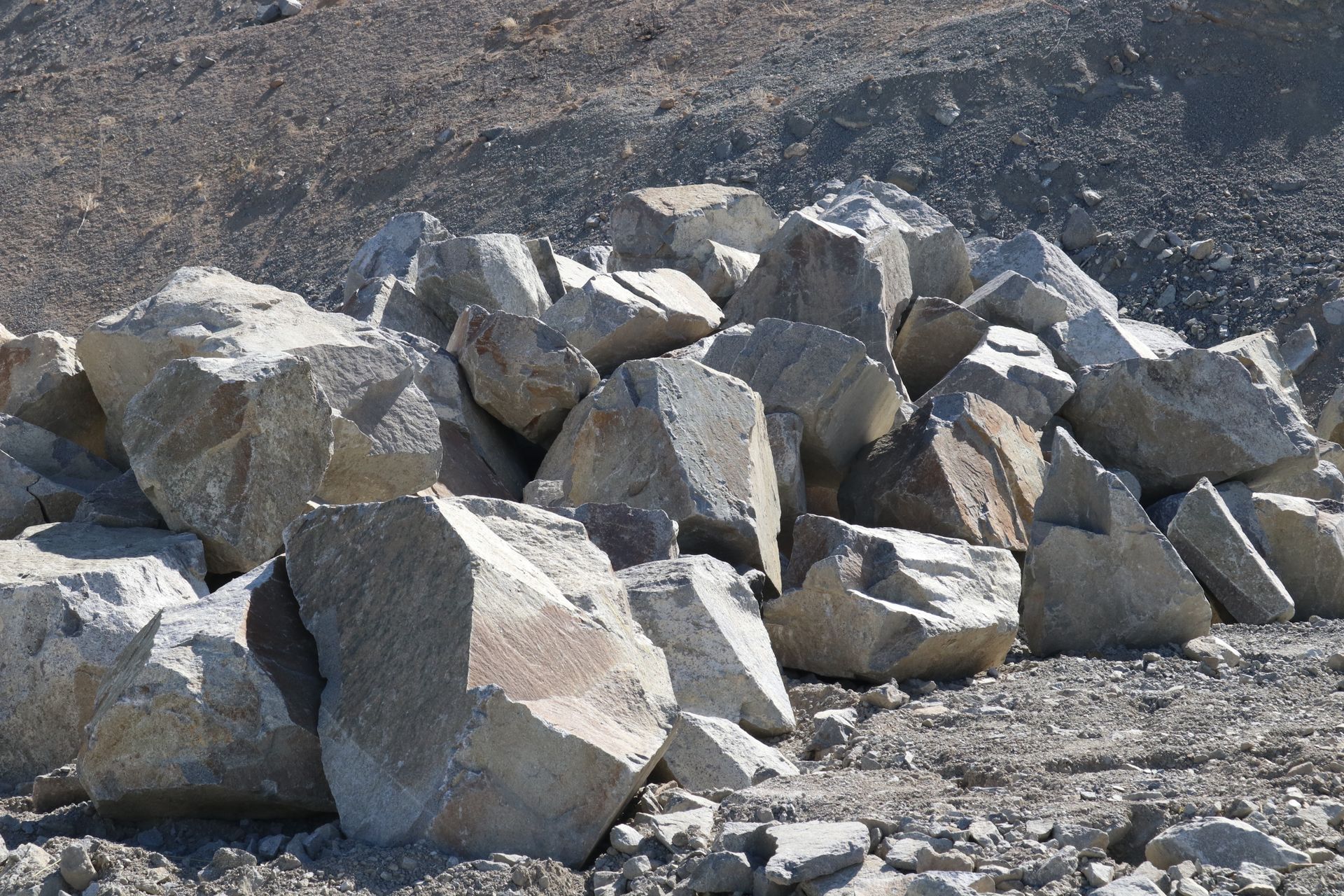 A pile of rocks is sitting in the dirt