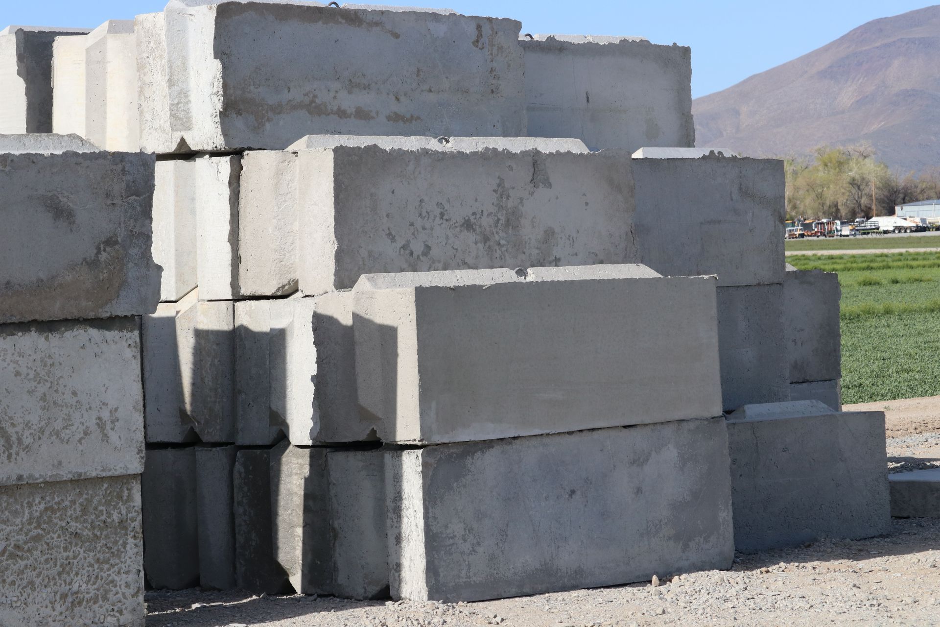 A pile of concrete blocks stacked on top of each other