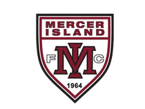 Mercer Island FC logo with maroon shield, large M, and “1964” on white background