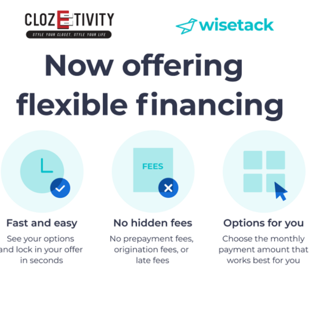 Advertisement for flexible financing. Features: