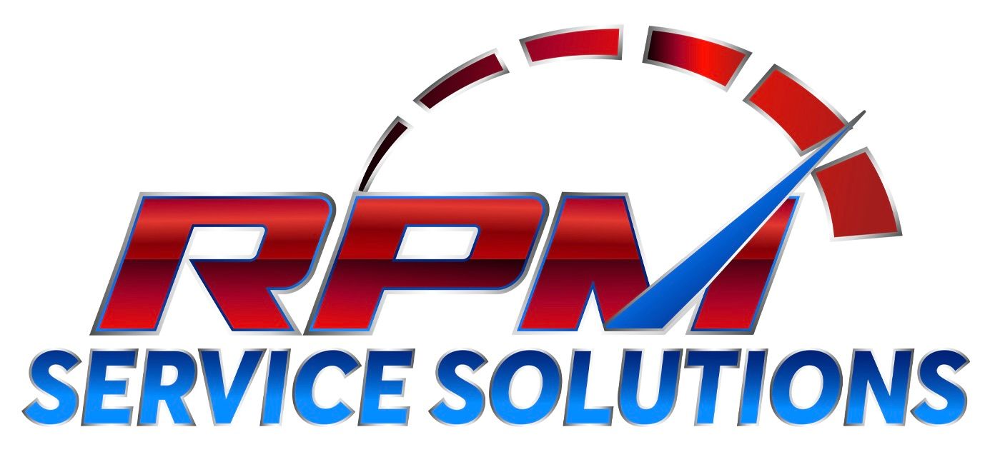 Black "RPM" text with blue wave graphic and "SERVICE SOLUTIONS" below.