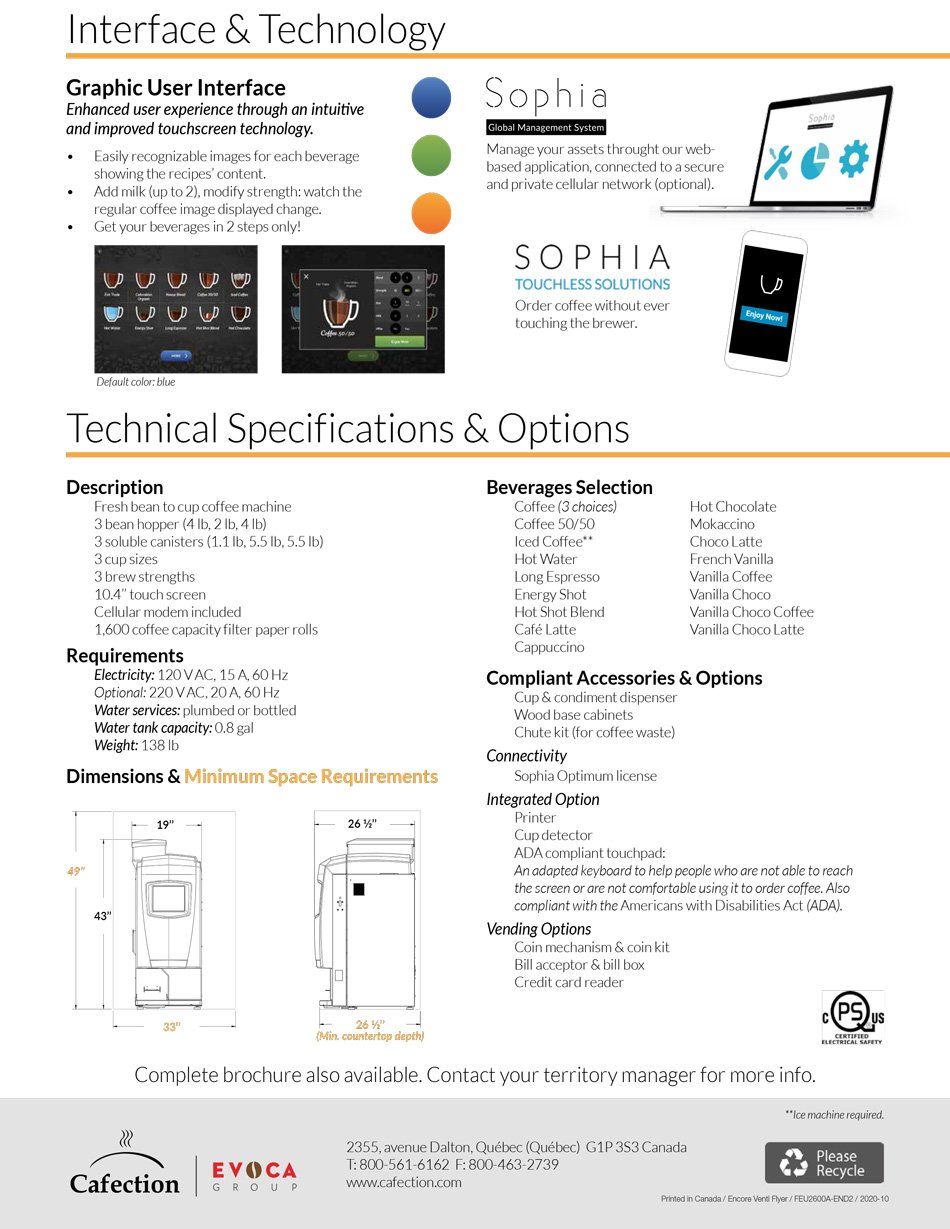 High Capacity Brewer Encore Venti Brochure Second Page — Chicago, IL — Avcoa Vending