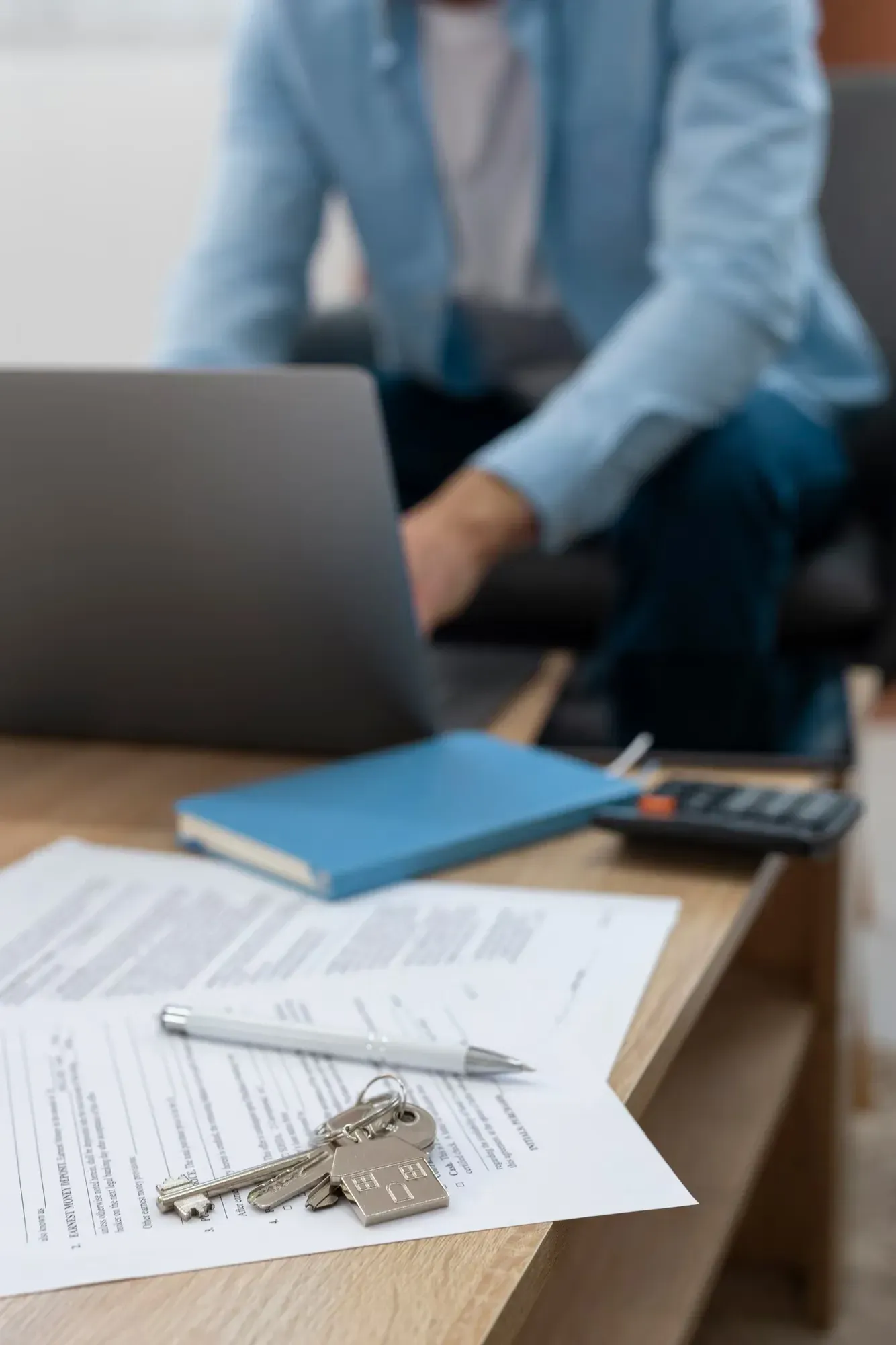 Un agent immobilier utilisant un ordinateur pour le traiement d'une demande client.