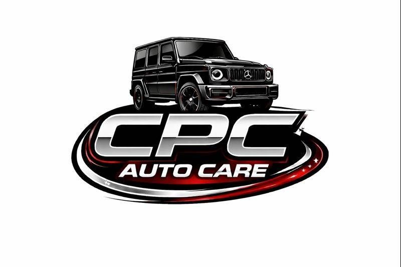 Black SUV atop a logo with "CPC AUTO CARE" and an oval design with red and black accents.