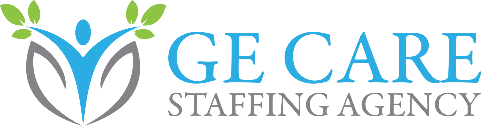 The logo for the ge care staffing agency shows a person with a heart and leaves.