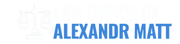 The name "ALEXANDR MATT" in blue letters next to a white icon of legal scales of justice.