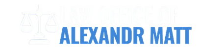 The name "ALEXANDR MATT" in blue letters next to a white icon of legal scales of justice.