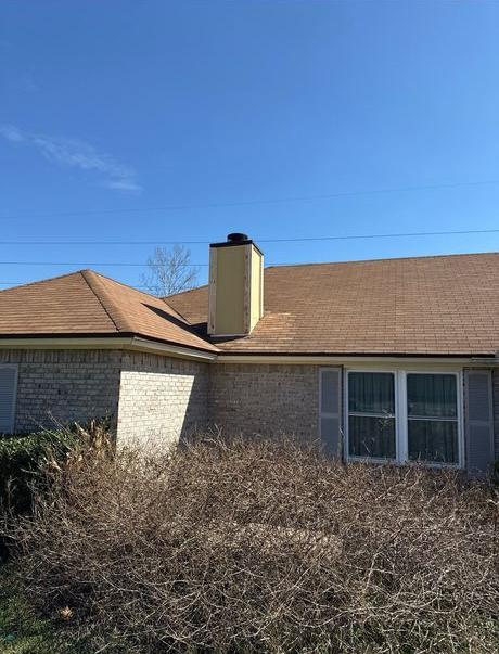 Close-up of a gray shingled roof covered in frost.