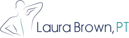 Silhouette of person with hand on neck, text: Laura Brown, PT Silhouette of person with hand on neck, text: Laura Brown, PT