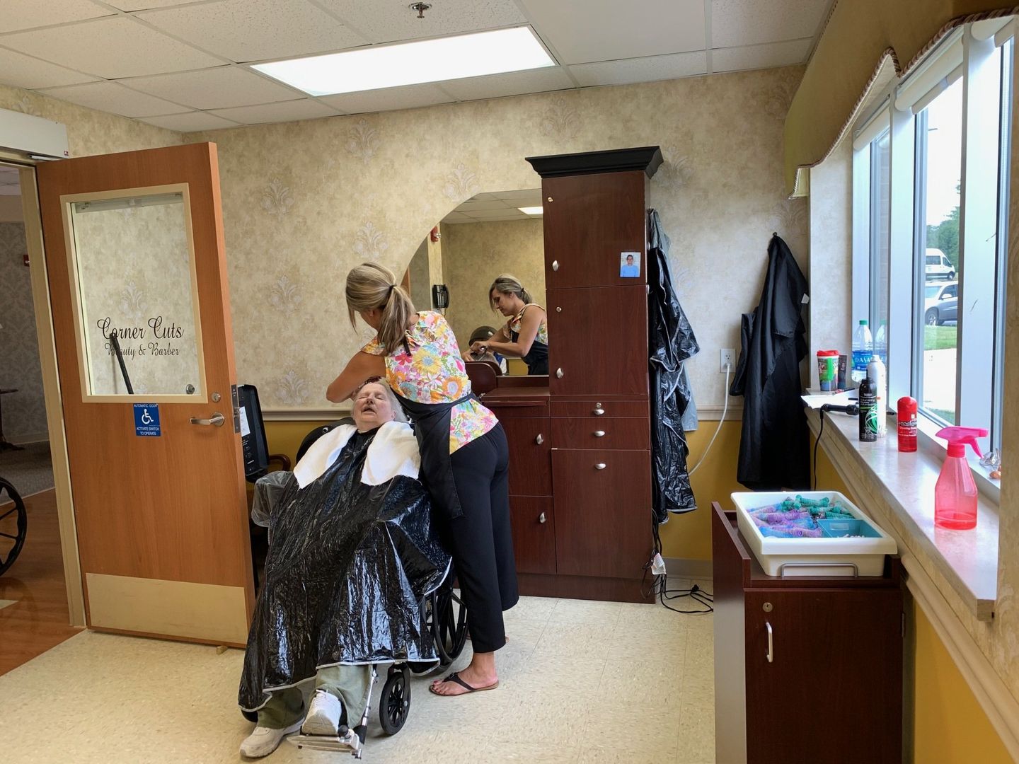 Elder in the Beauty Shop getting her hair done at Lenawee Medical Care Facility in Adrian, MI