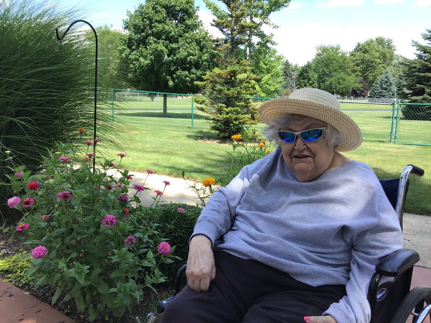 Elder sitting in the garden at Lenawee Medical Care Facility in Adrian, MI