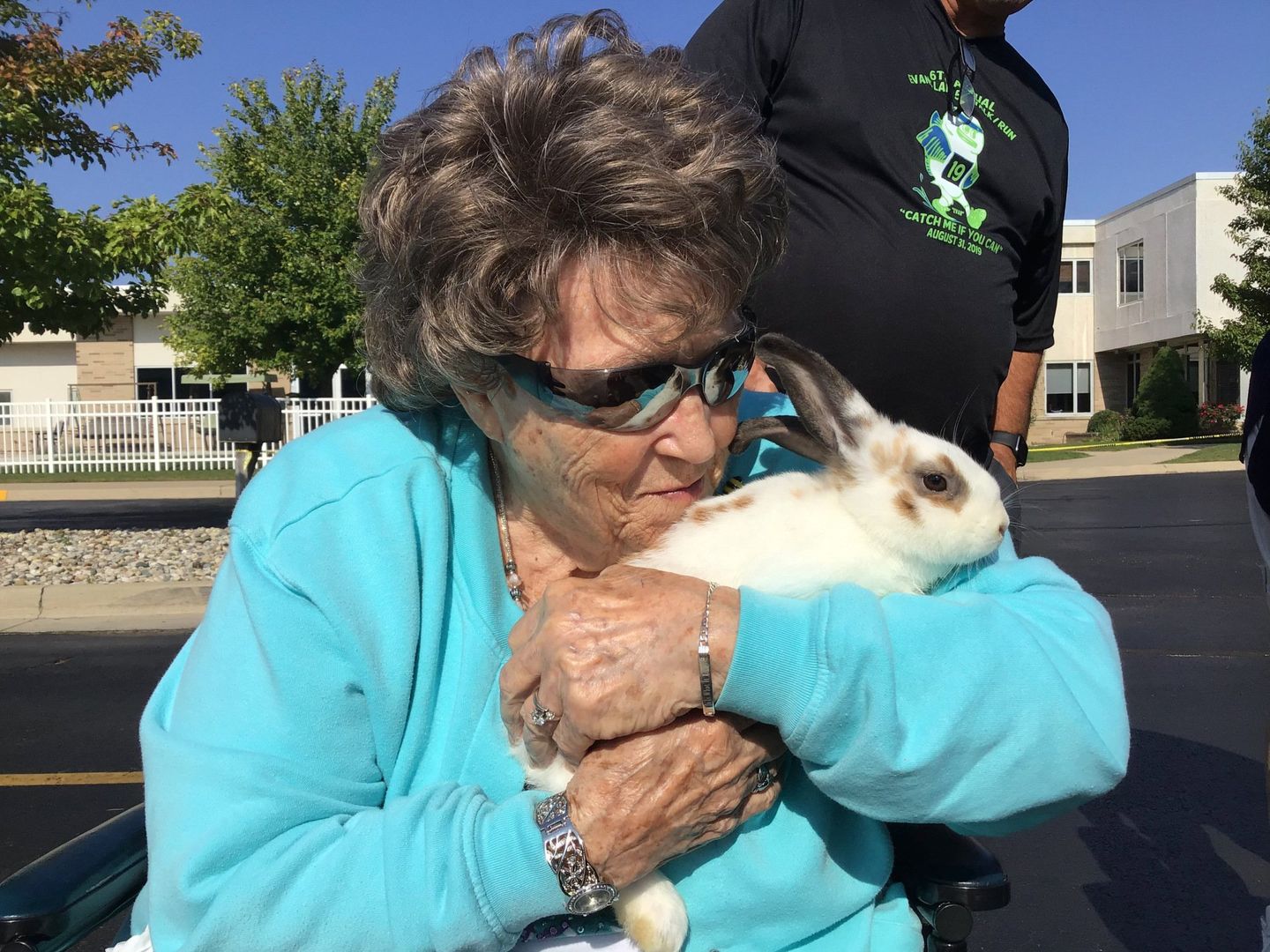 Elder holding bunny during Pet Therapy at Lenawee Medical Care Facility in Adrian, MI