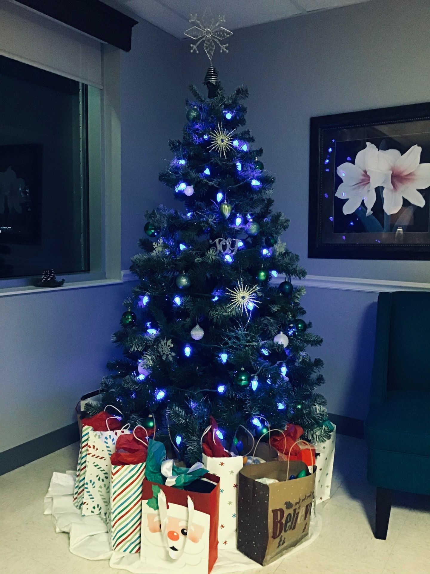 Christmas tree with gifts at Lenawee Medical Care Facility in Adrian, MI