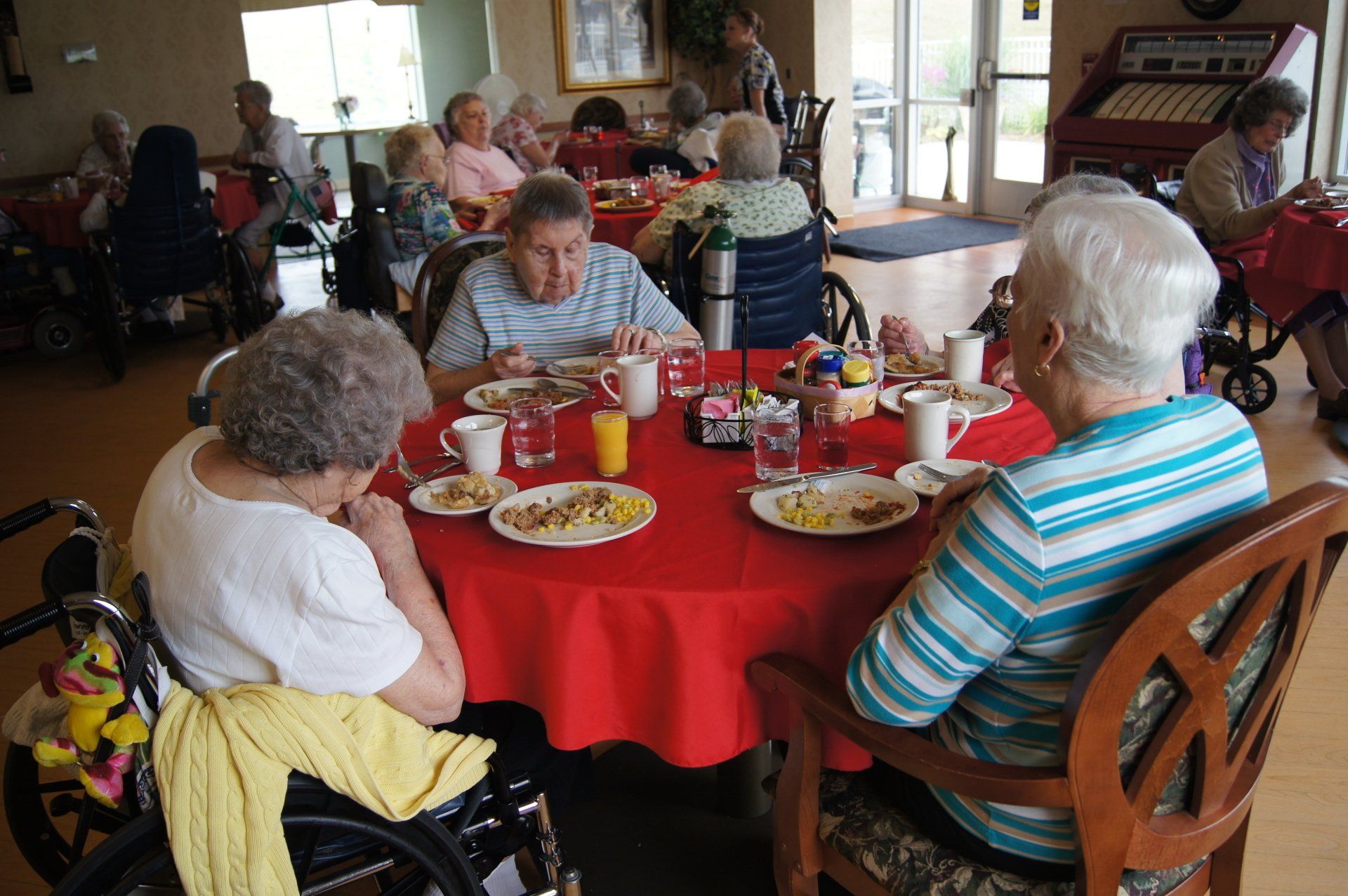 Elders Eating Dinner in Dining Hall at Lenawee Medical Care Facility in Adrian, MI