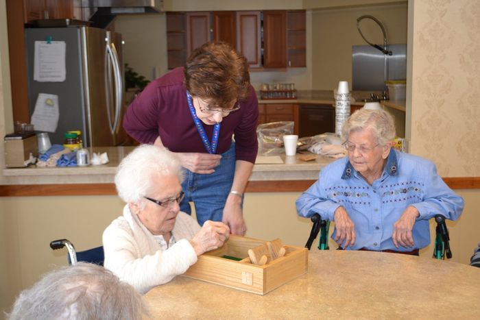 Volunteer Playing Game with Elders at Lenawee Medical Care Facility in Adrian, MI