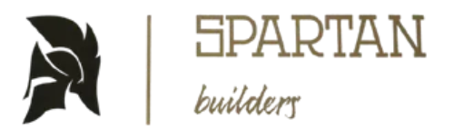 Spartan Builders logo featuring a black spartan helmet icon next to the company name and the word 