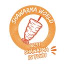 A logo for shawarma world that says best shawarma in town