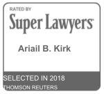 A black and white logo for super lawyers selected in 2018.