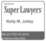 The logo for super lawyers kelly m. jolley is selected in 2018.