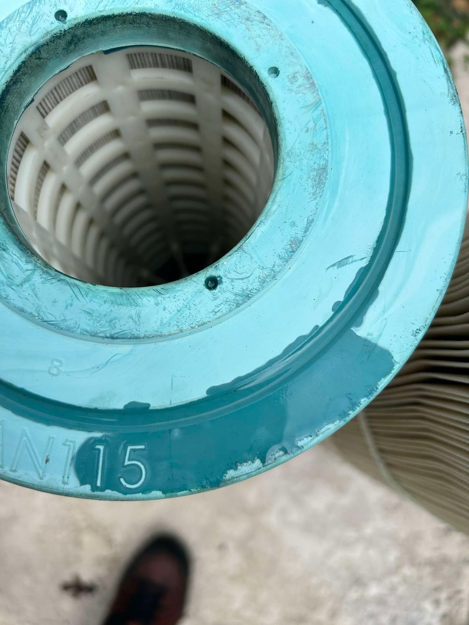 Pool filter with a teal top, showing 